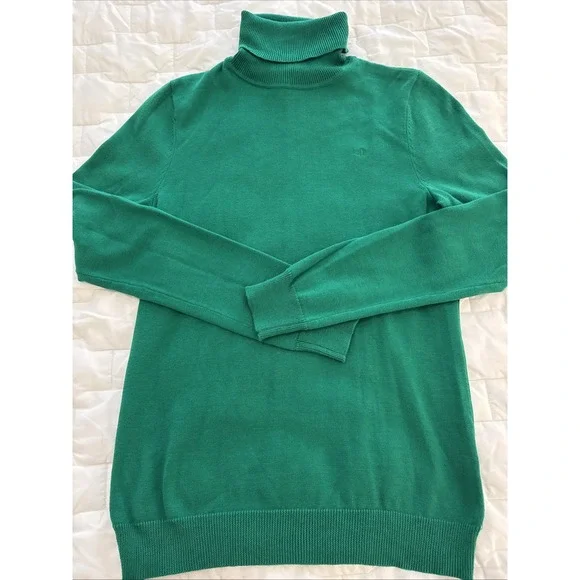 Lauren Ralph Lauren Kelly Green Turtle Neck Sweater %100 Cotton - Picture 4 of 10